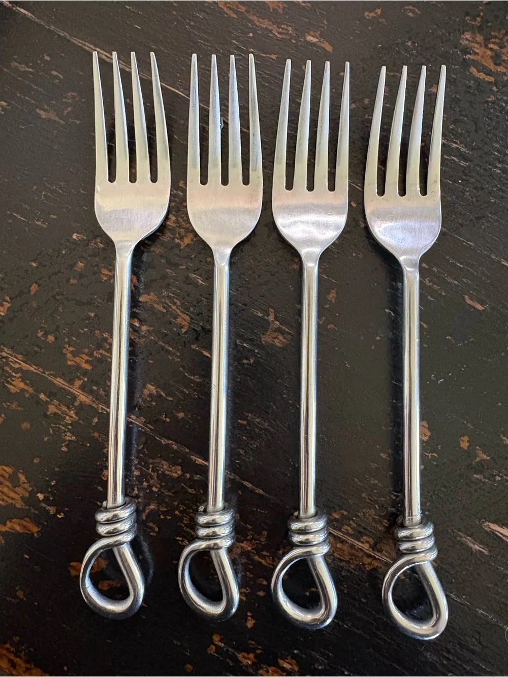 Gibson CUOMO Stainless SALAD FORKS Open Ring Tip 18/8 Glossy Flatware Set of 4